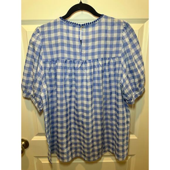 Jodifl Gingham Embroidered Peplum Blouse Cottagecore Spring Floral Top Size L - Picture 8 of 12